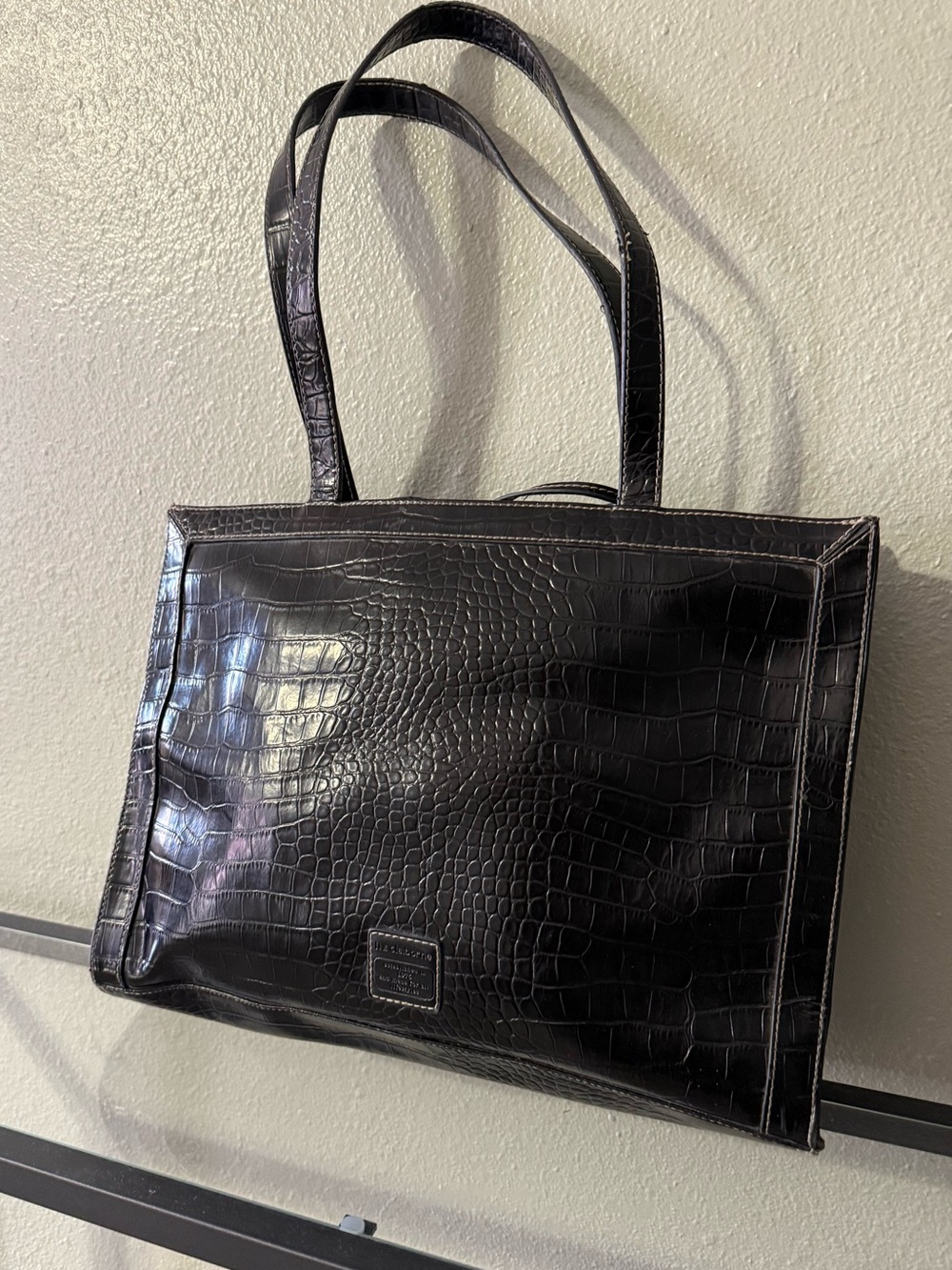 Liz Claiborne Black Croc Embossed Structured Tote Shoulder Bag